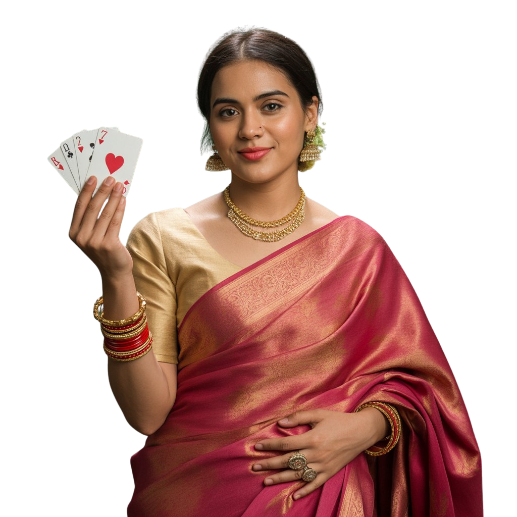 AS MATKA Gaming - Woman in traditional saree with playing cards
